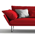 Modern Red Two Seater Sofa With Red And Gray Pillows And Metal Legs 3d model