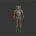 Mythical Knight Character Wearing Metallic Armor With Horned Helmet And Red Cape