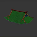 Traditional Chinese Architecture Roof Featuring Green Tiles Curved Eaves And Red Accents