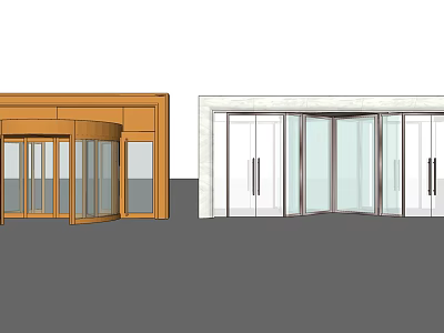 Wooden Revolving And Glass Sliding Door Entrance Design For Commercial Buildings 3d model