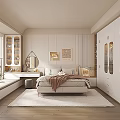 Modern Bedroom Interior With White Wardrobes Wooden Flooring And Comfortable Bed