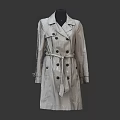 Stylish Light Gray Double Breasted Trench Coat With Waist Belt And Long Length