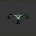 Vibrant Green and Blue Stained Glass Hummingbird Painting Featuring Spread Wings on Gray Background