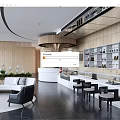 Modern Café Interior Design With Wooden Paneling Bar Seats And Green Plants