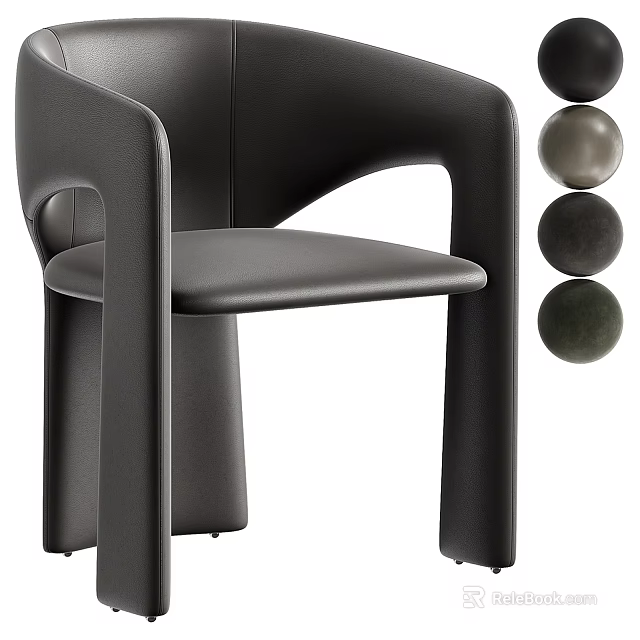 Sleek Modern Dining Chair With Leather Upholstery Curved Armrest And Minimalist Design 3d model 