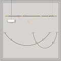Stylish Modern Pendant Light Featuring Curved White Lines And Metallic Rod Structure