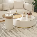 Modern Luxury Round Coffee Table With Marble Top White Base Gold Trim And Decorative Items