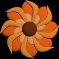 Colorful Vibrant Flower with Orange Yellow Layered Petals and Brown Center in Bright Illustration