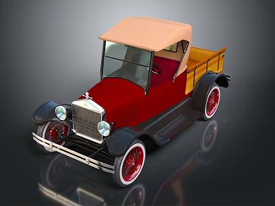 Vintage Red Truck With Tan Top Wooden Bed And Red Spoke Wheels 3d model