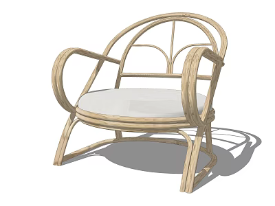 Rattan Leisure Chair With Curved Armrests And White Cushion For Cozy Relaxation 3d model