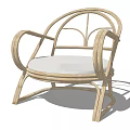 Rattan Leisure Chair With Curved Armrests And White Cushion For Cozy Relaxation