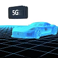 Futuristic 5G Concept Car With Wireframe Design On Grid Pattern Floor 3d model