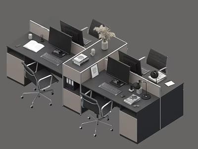Modern Office Workstations With Multiple Monitors Keyboards Ergonomic Chairs And Office Supplies 3d model