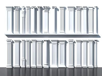 Classical Roman Columns Featuring Various Ornamental Styles and Architectural Designs 3d model