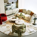 Modern Curved Upholstered Sofa And Marble Coffee Table Set For Cozy Stylish Living Room Furnishing
