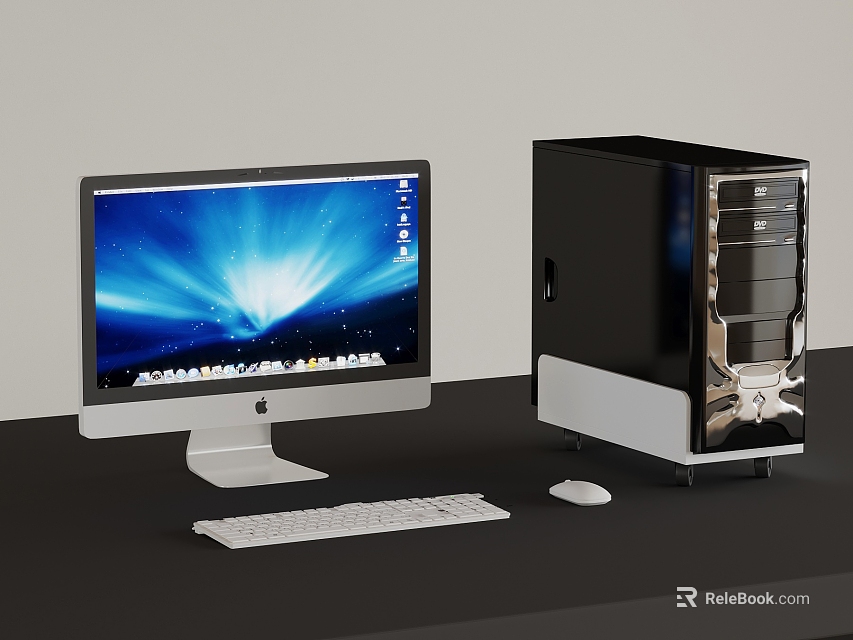 Modern Desktop Computer Setup With Monitor Tower Keyboard And Mouse On Desk 3d model 
