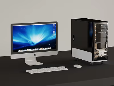 Modern Desktop Computer Setup With Monitor Tower Keyboard And Mouse On Desk 3d model