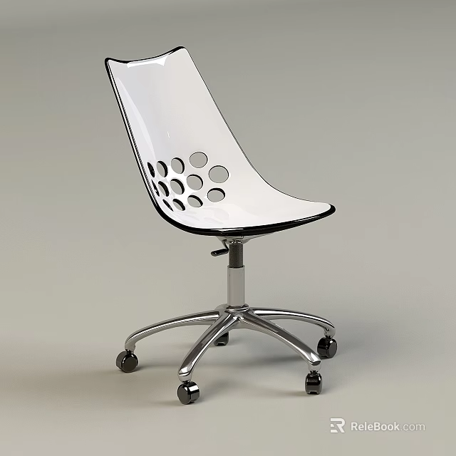 Modern Office Chair With White Seat Black Frame And Silver Base With Wheels 3d model 