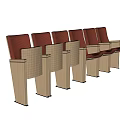 Durable Office Chairs With Red Seats Wooden Armrests And Bases In Row