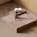 Modern Wooden Coffee Table With Open Book And Metal Container On Layered Geometric Design