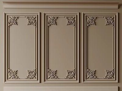 Decorative Gypsum Molding With Intricate Patterns On Three Beige Wall Panels 3d model