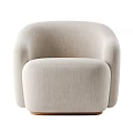 Beige Fabric Single Sofa With Rounded Arms Backrest And Wooden Base Design