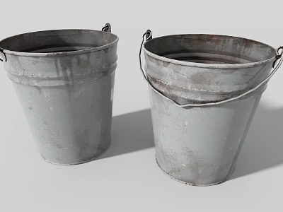 Rustic Old Metal Buckets With Handle for Household Use Vintage Design 3d model