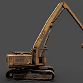 Rusty Crawler Excavator With Long Arm And Bucket On Gray Background 3d model