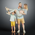 Happy Family Of Three With Pregnant Mother Father Holding And Child Standing