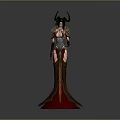 Woman With Horns In Elegant Metallic Outfit And Long Flowing Dress