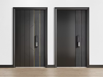 Modern Black Security Doors With Sleek Design And Metal Handles For Home 3d model