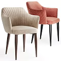 Striped And Tufted Accent Chairs In Beige And Red With Dark Wooden Legs