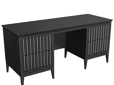 Modern Black Desk With Slatted Doors Rectangular Top And Storage Cabinets 3d model