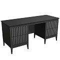 Modern Black Desk With Slatted Doors Rectangular Top And Storage Cabinets