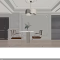 Modern Living and Dining Room Interior Featuring Arched Doorway Chandelier White Sofas and TV Wall