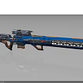 Blue Futuristic Sci Fi Weapon With Long Barrel Orange Accents And Detailed Metallic Design