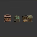 Vintage Retro Carts With Pink Green Brown Colors And Canvas Covers Open Tops