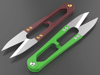 Colorful Household Scissors With Red And Green Handles And Sharp Blades 3d model