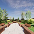 Beautiful Flowers and Plants in Serene Garden with Path Benches and Green Lawn