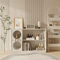 Modern White Decorative Cabinet with Books Deer Figurine Vase and Plant in Minimalist Living Room