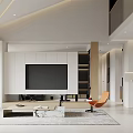 Modern Living and Dining Room Interior With Sofa Coffee Table Staircase Plant And Cabinet