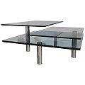 Modern Two Tier Glass Top Coffee Table With Chrome Metal Legs And Contemporary Design