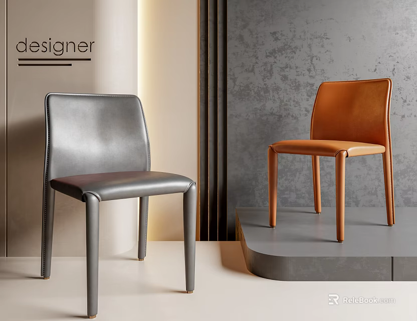 Designer Modern Dining Chairs With Gray And Brown Leather Seats On Display Platform 3d model 
