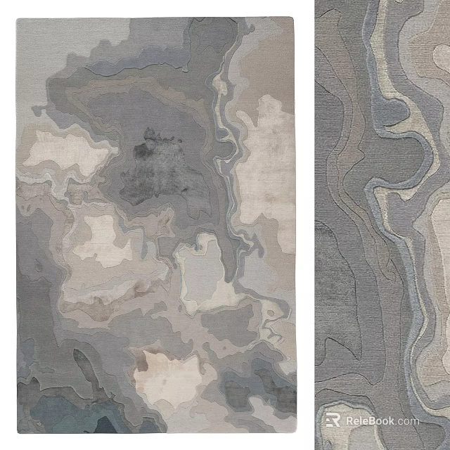 Modern Square Rug With Abstract Patterns In Neutral Gray Beige Blue Tones 3d model 