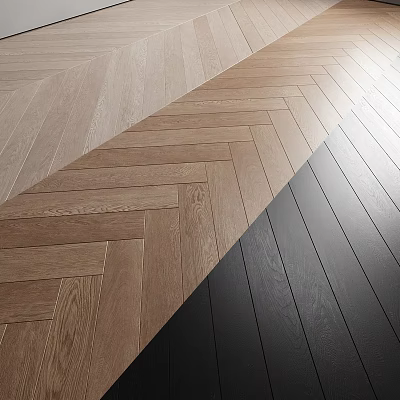 Wood Floors Featuring Herringbone And Straight Patterns With Natural Dark Color Tones 3d model