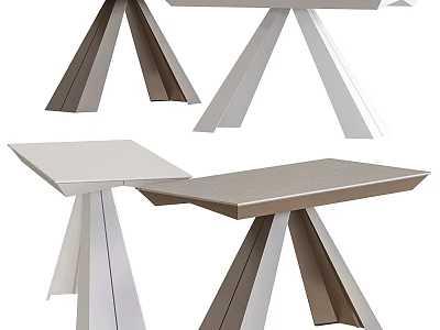 Modern Dining Table Designs With Geometric Bases And Smooth Surfaces In White And Metallic Tones 3d model