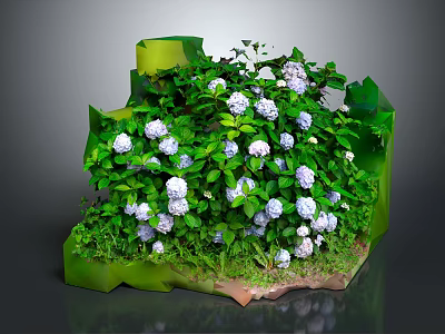 Small Landscape Decorative Plant Display With Green Base Lush Leaves And White Small Flowers 3d model