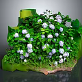 Small Landscape Decorative Plant Display With Green Base Lush Leaves And White Small Flowers
