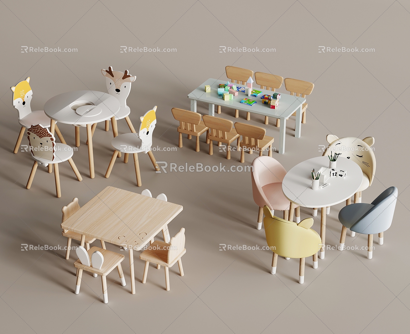 Modern Children's Table and Chair Combination Children's Toy Table Children's Dining Table and Chair Children's Study Table 3d model