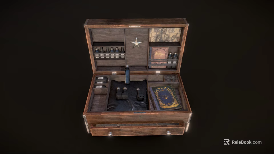 Open Wooden Toolbox With Various Hardware Tools And Organized Storage Sections 3d model 